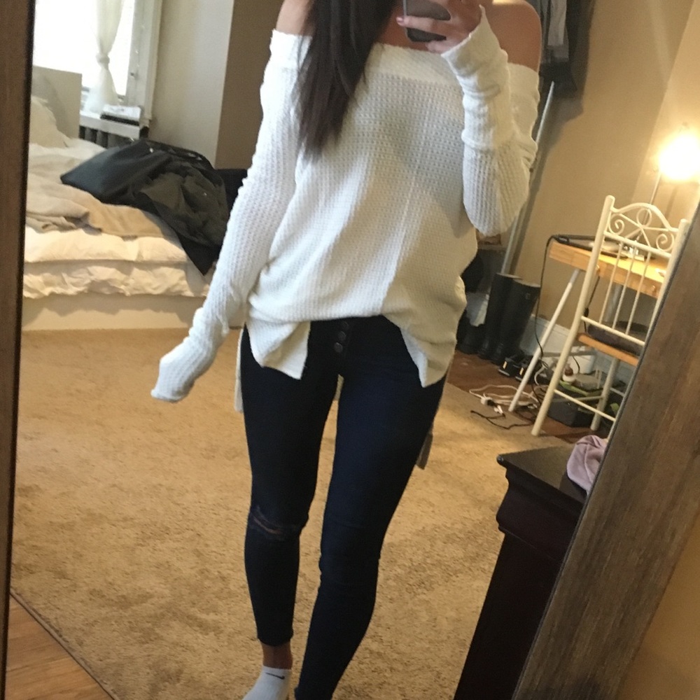White off the shoulder long sleeve tunic from FP